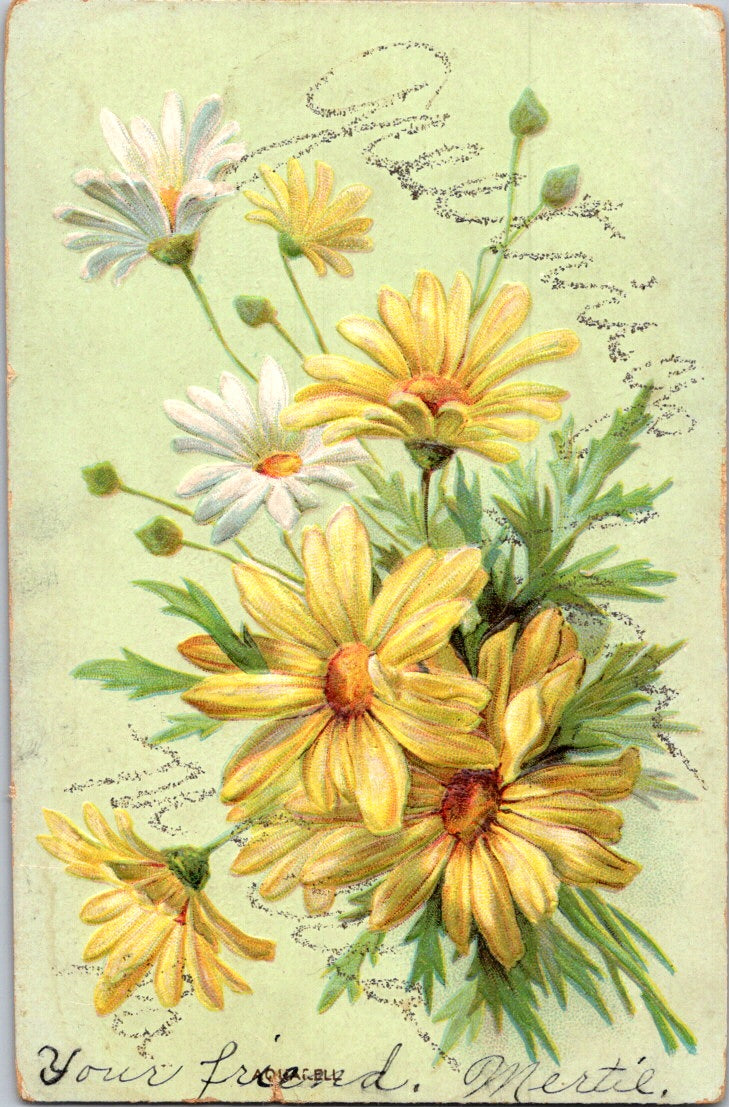 Vintage Postcard Bunch Of Flowers Greetings From A Friend Posted 1907 One Cent