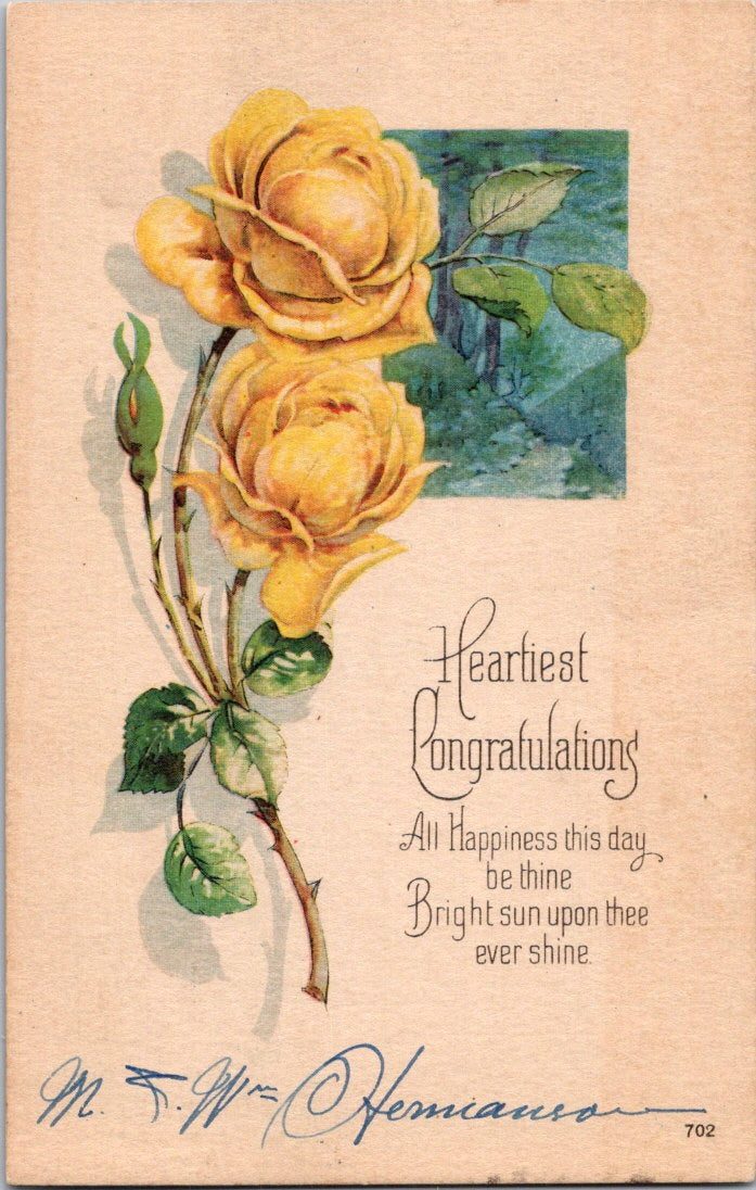 Vintage Postcard Roses Heartiest Congratulations Posted US Postage One Cent