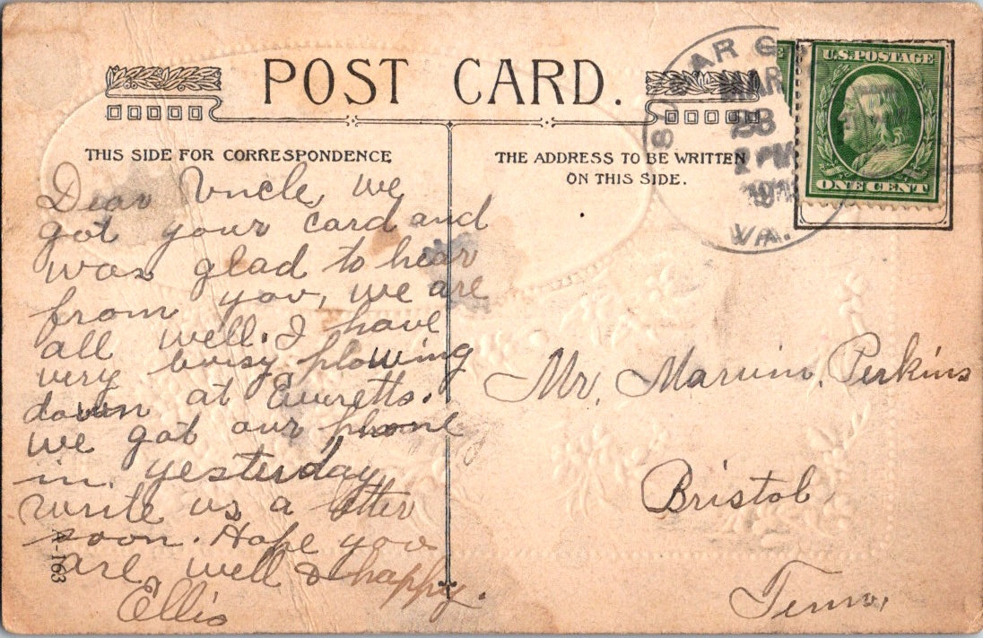 Vintage Postcard Praying Rosary Flowers Posted US Postage One Cent