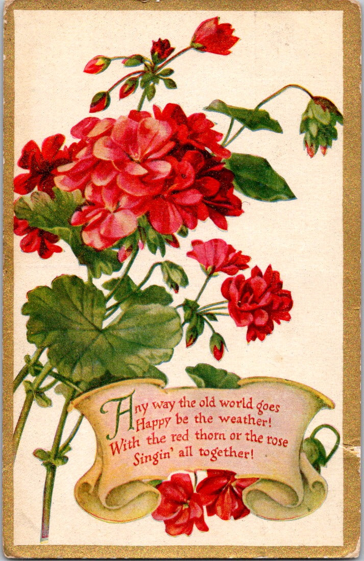 Vintage Postcard Happy World Red Rose And Thorn Singing Altogether Unposted