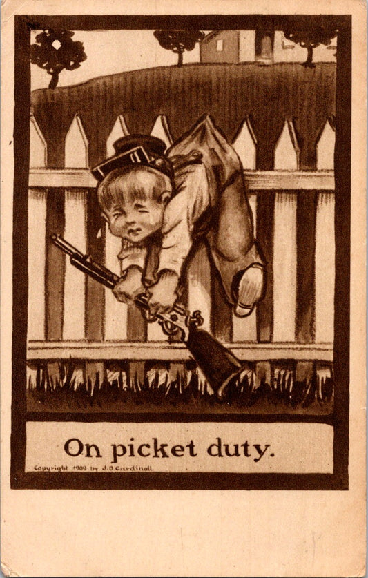 Vintage Postcard Cute Boy On Picket Duty Posted 1909 US Postage One Cent