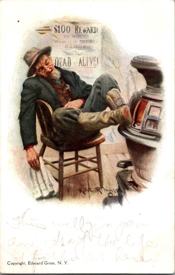 Vintage Postcard Man Sleeping On A Chair $100 Reward Dead or Alive Posted 1915