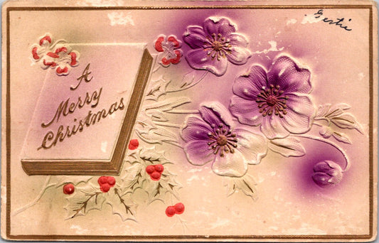 Vintage Postcard Flowers A Merry Christmas Greetings Unposted