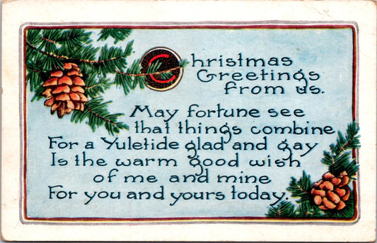 Vintage Postcard Christmas Greetings From Us Posted 1922 US Postage One Cent