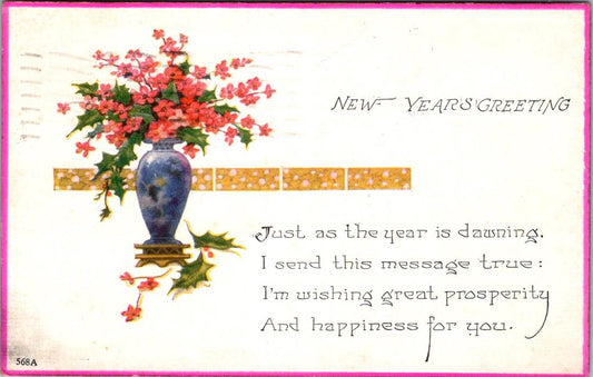 Vintage Postcard Flower In A Vase New Year's Greetings Posted 1925 US Two Cents