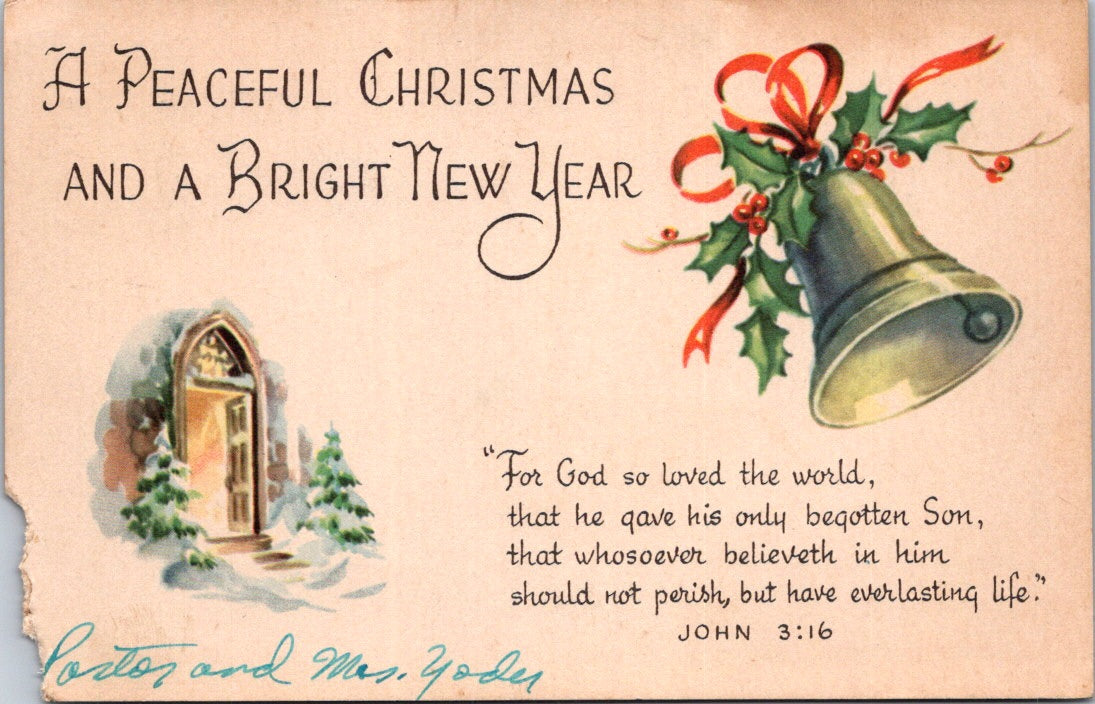 Vintage Postcard A Peaceful Christmas And A Bright New Year Posted 1951 One Cent