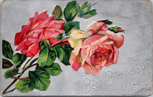 Vintage Postcard Roses Best Birthday Wishes Posted 1910 US Postage One Cent