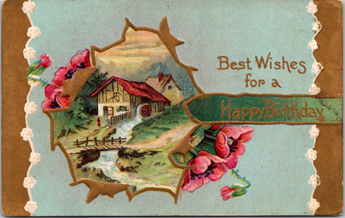 Vintage Postcard Best Wishes For A Happy Birthday Posted US Postage One Cent