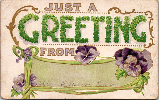 Vintage Postcard Just A Greeting From Card Posted US Postage One Cent