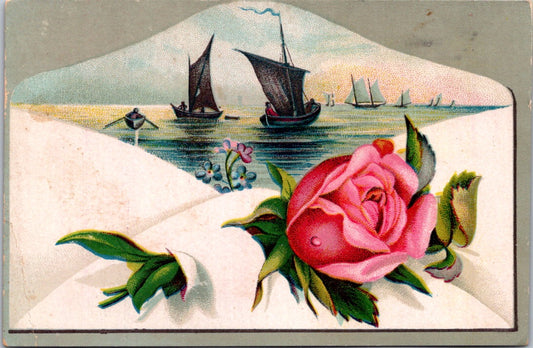 Vintage Postcard Rose Ship In Envelope Unposted