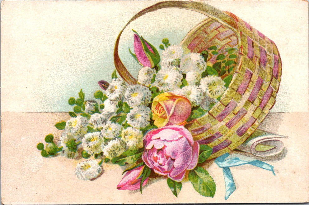 Vintage Postcard Basket Of Beautiful Flowers Unposted