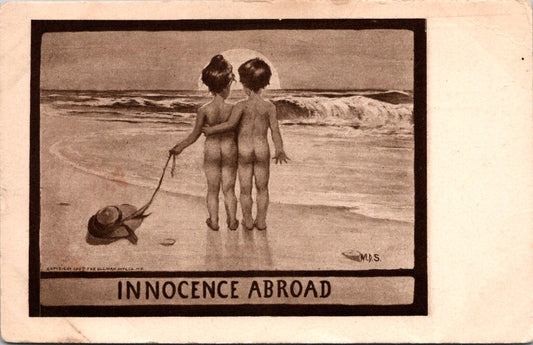 Vintage Postcard Children Innocence Abroad Sunset Beach Posted 1909