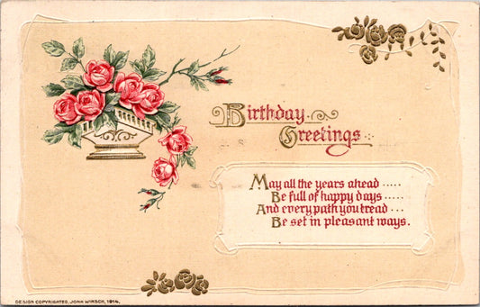 Vintage Postcard Flowers A Birthday Greetings Posted 1915 US Postage One Cent