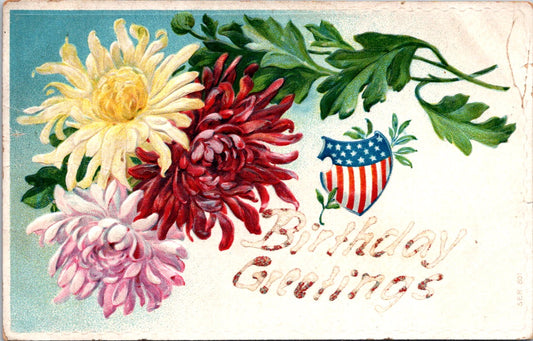 Vintage Postcard Flowers Birthday Greetings Unposted