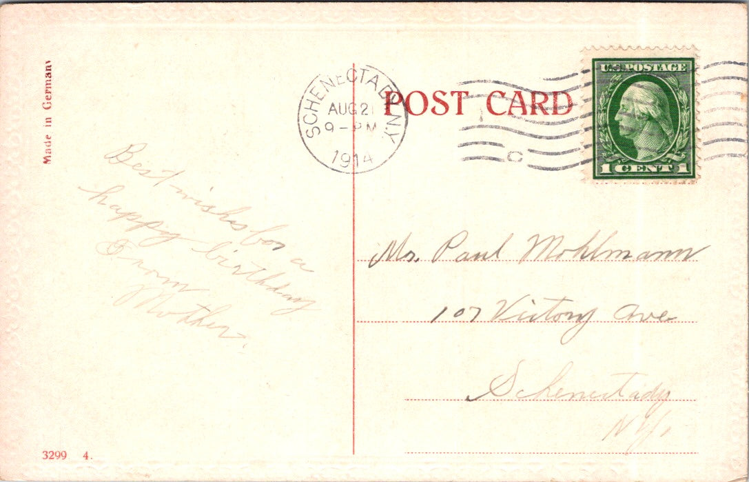 Vintage Postcard Birthday Greetings Posted 1914 US Postage One Cent