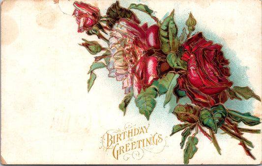 Vintage Postcard Roses Flower Birthday Greetings Unposted