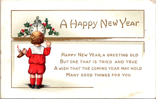 Vintage Postcard A Happy New Year Greeting Old Posted 1918 US Postage Two Cents