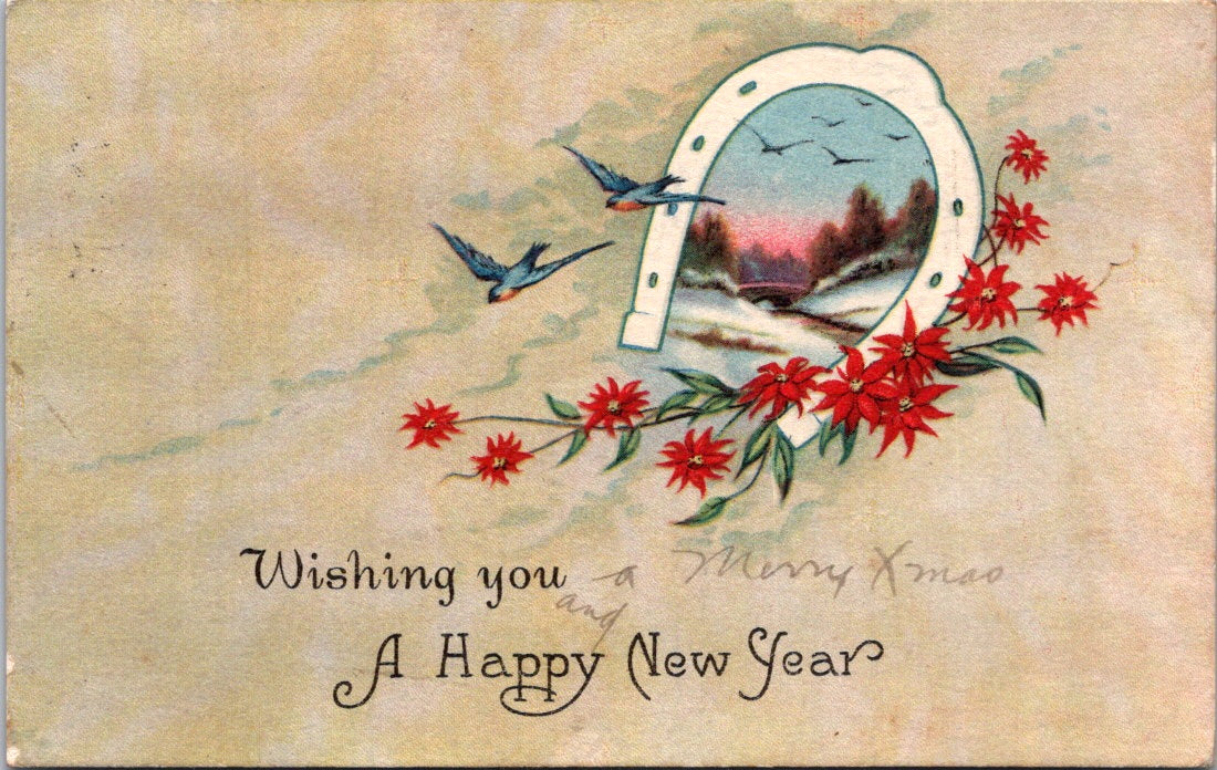 Vintage Postcard Wishing You A Merry Christmas And Happy New Year Posted 1915