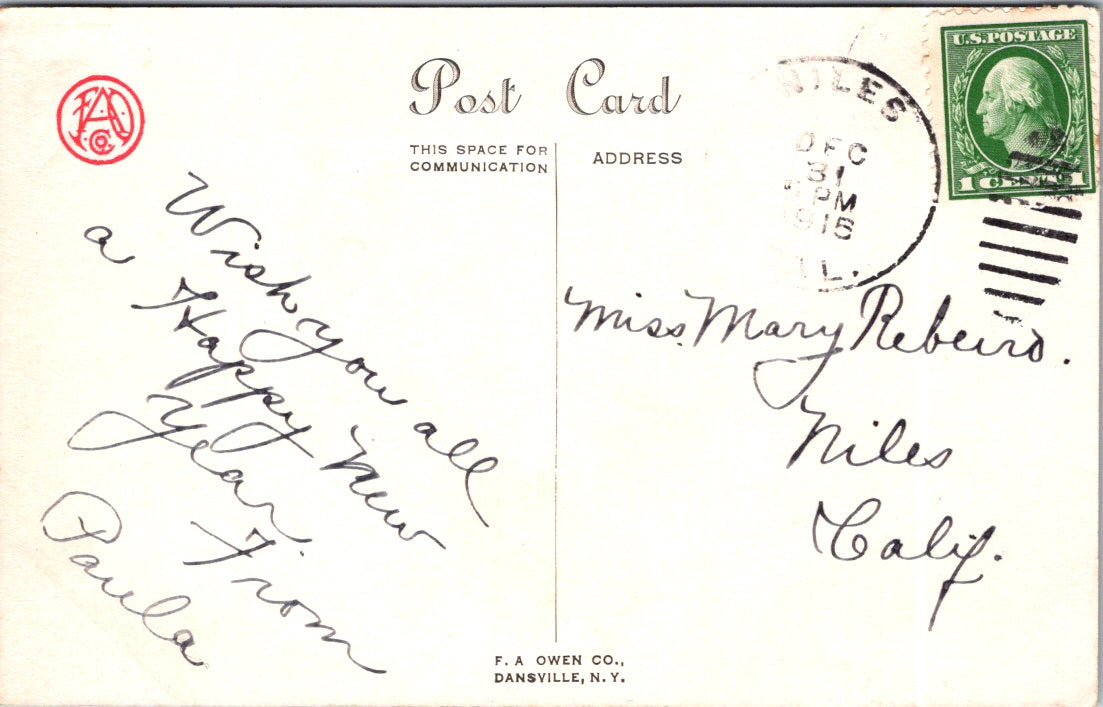 Vintage Postcard Happy New Year Posted 1915 US Postage One Cent