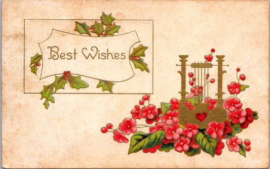 Vintage Postcard Best Wishes Greetings Flower Posted 1912 US One Cent