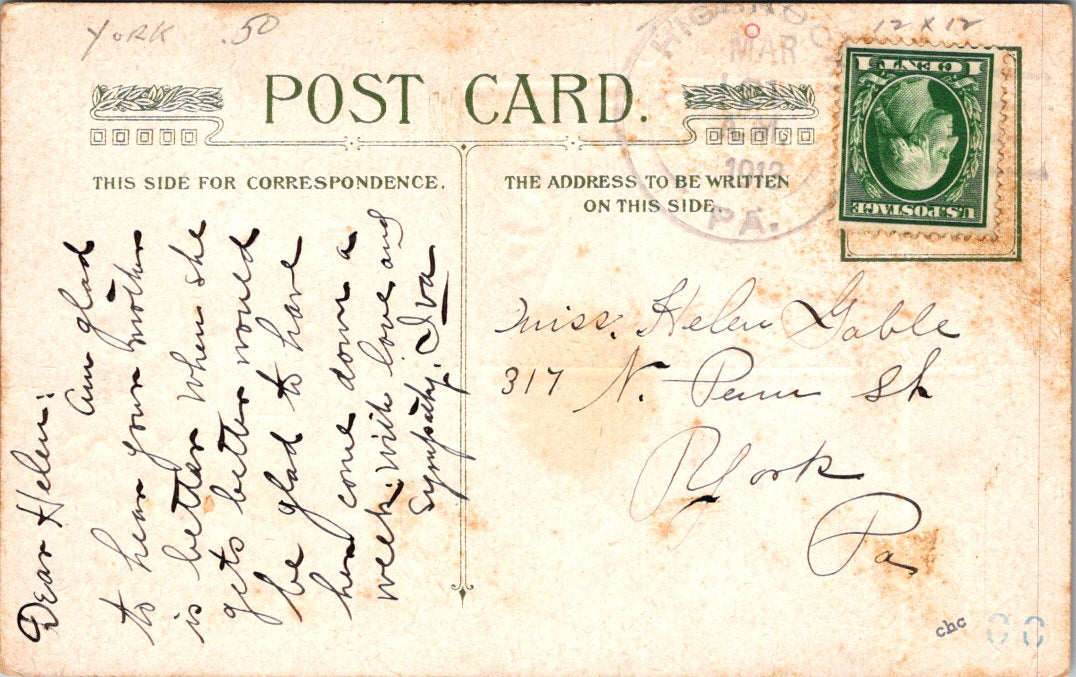 Vintage Postcard Best Wishes Greetings Flower Posted 1912 US One Cent