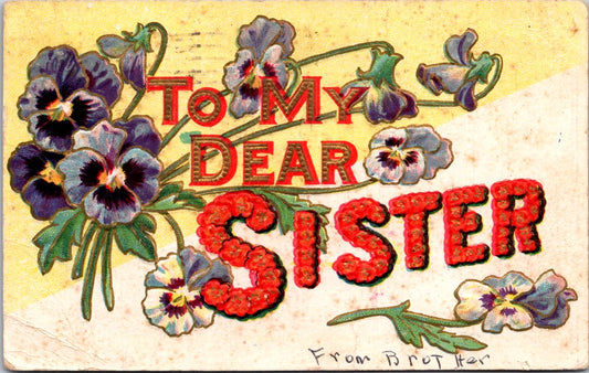 Vintage Postcard Flowers To My Dear Sister Greetings Posted 1909 US One Cent