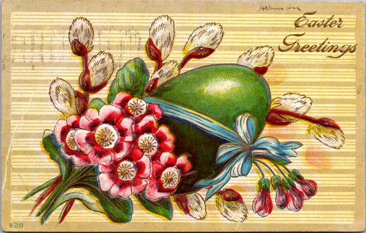 Vintage Postcard Flowers Egg Easter Greetings Posted 1911 US One Cent