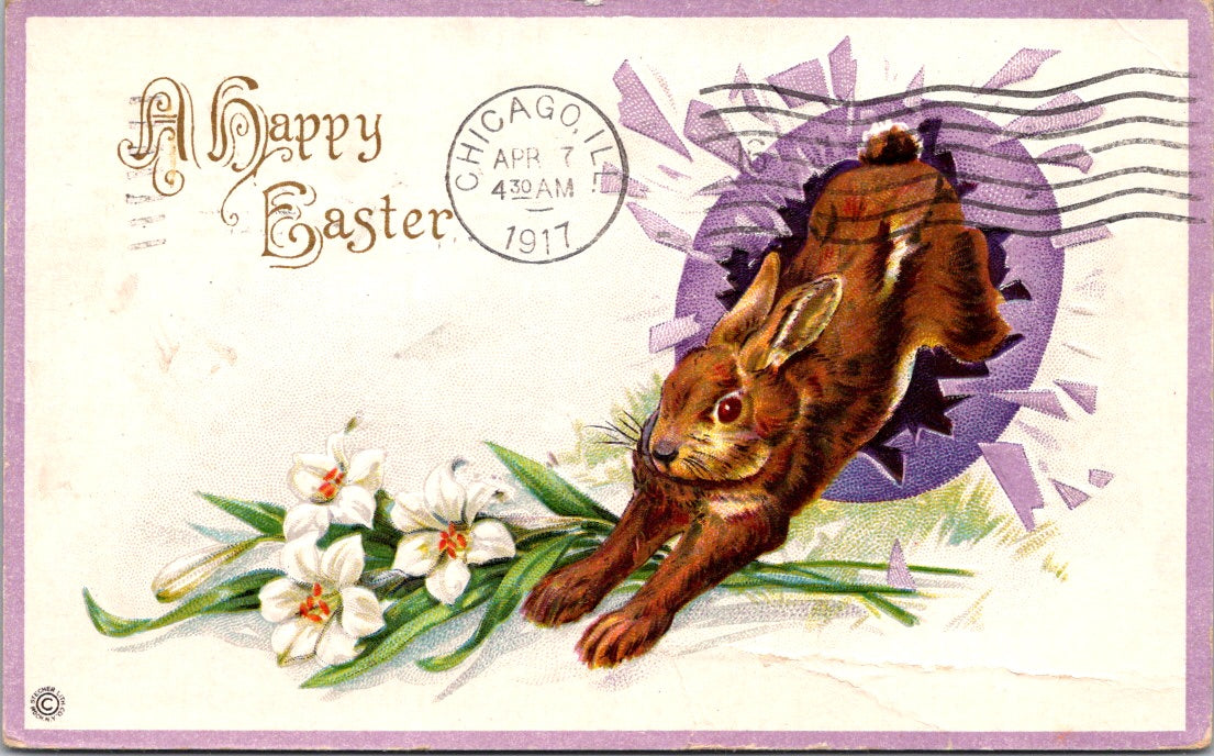 Vintage Postcard A Happy Easter Greetings Posted 1917 Chicago Illinois