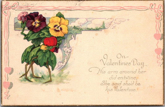 Vintage Postcard Flowers On Valentines Day Greetings Posted 1924 US One Cent