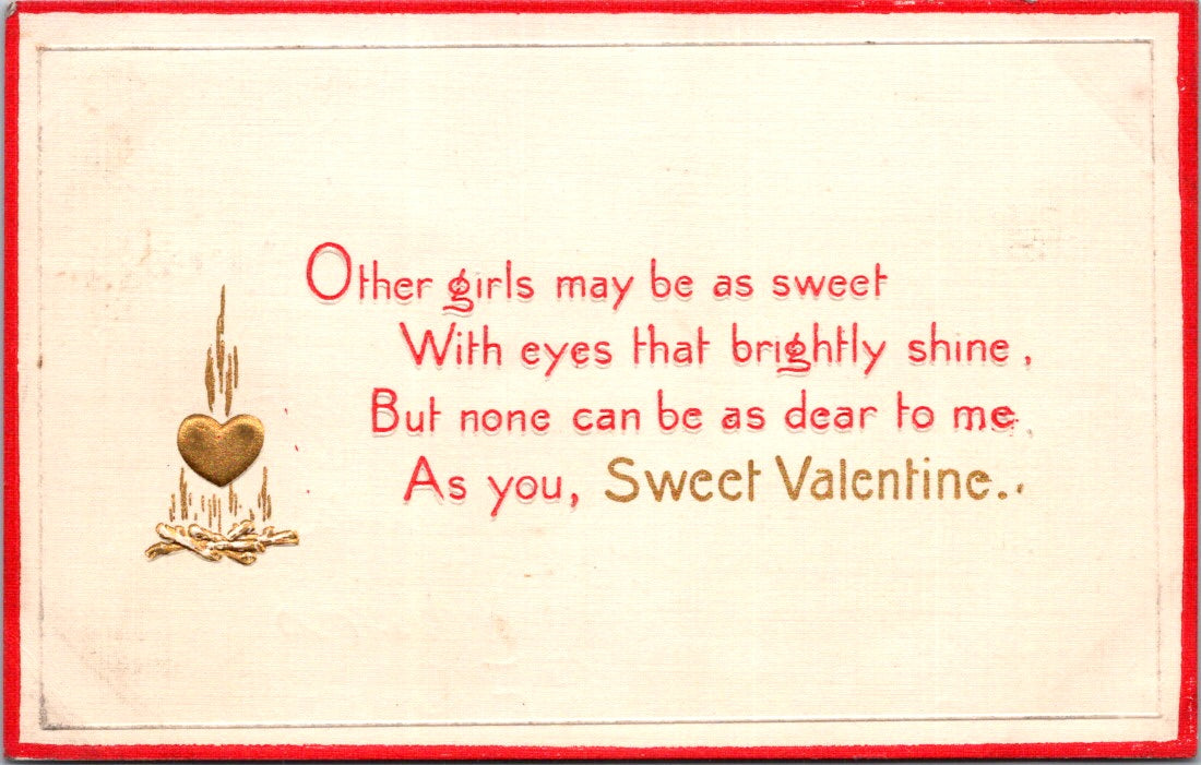 Vintage Postcard Sweet Valentine Greetings For A Sweet Girl Unposted