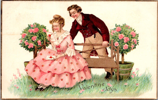 Vintage Postcard Valentine Joys Girl Reading Greeting Card Posted 1917 One Cent