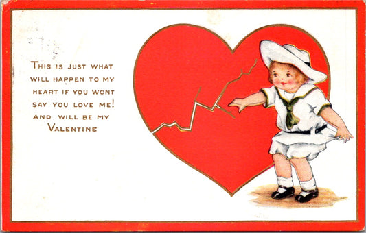 Vintage Postcard Broken Heart Valentine's Greetings Posted 1920 US One Cent