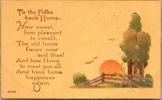 Vintage Postcard To The Folks Back Home Poem Posted US Postage One Cent