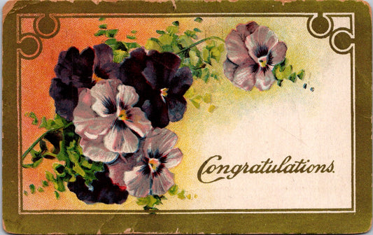 Vintage Postcard Flowers Congratulations Greetings Posted 1911 US One Cent