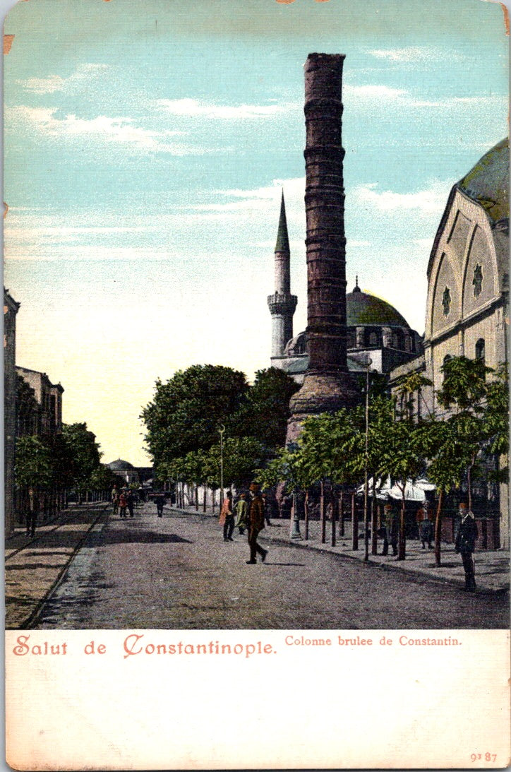 Vintage Postcard Salut de Constantinople The Column of Constantine Unposted