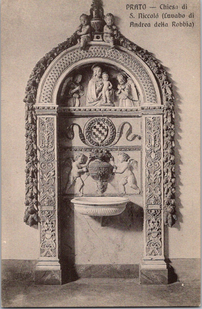 Vintage Postcard Church Of San Niccolo In Prato Washbasin Andrea Della Robbia