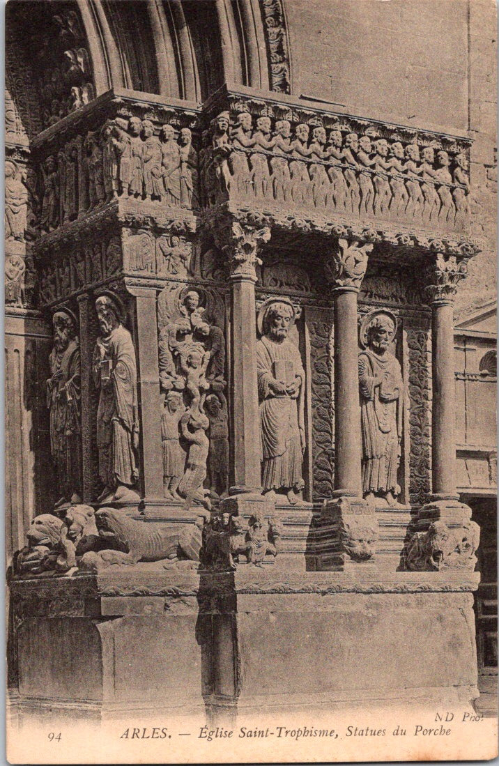 Vintage Postcard Porch Statue Church Of Saint Trophime Arles France Unposted