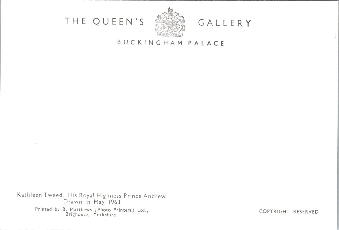 Vintage Postcard Her Royal Highness Prince Andrew Drawn 1963 Buckingham Palace