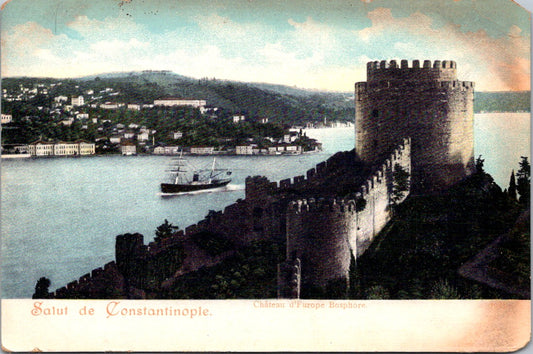 Vintage Postcard Salut de Constantinople Château d'Europe Bosphore Constantinopl