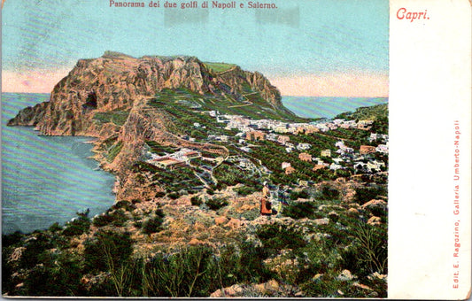 Vintage Postcard Panoramic View Of Two Gulfs Of Naples And Salerno Capri Italy