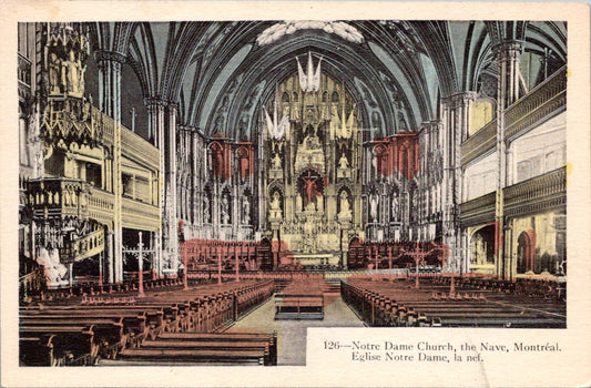 Old Vintage Postcard Notre dame Church The Nave Montreal Canada Unposted