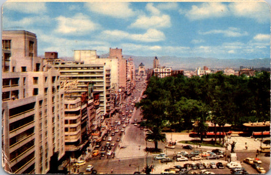 Vintage Postcard Panoramic View Of Mexico City Looking Down Juarez Avenue Posted