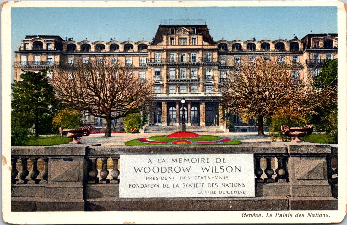 Vintage Postcard In Memory Of President Woodrow Wilson Palais des Nations