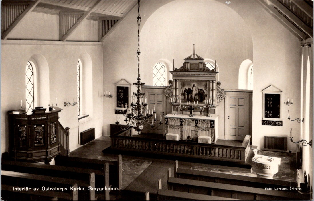 Vintage Postcard Interior Of Ostra Torp Church Smygehamn Sweden Unposted