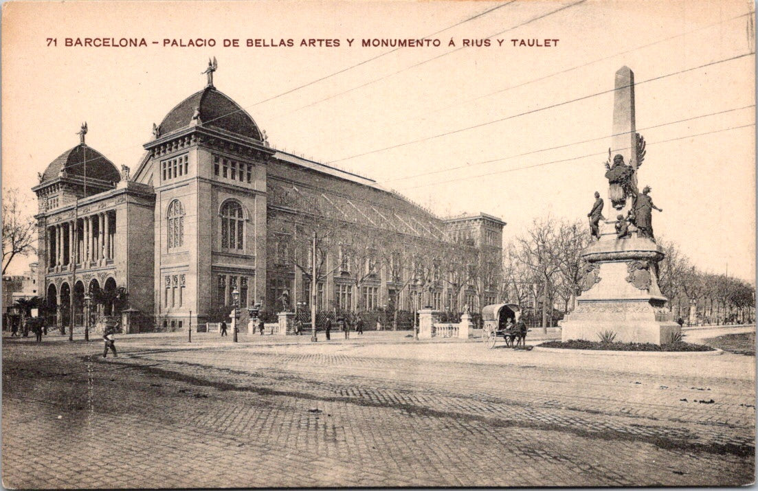 Vintage Postcard Palacio de Bellas Artes Monumento a Rius i Taulet Barcelona