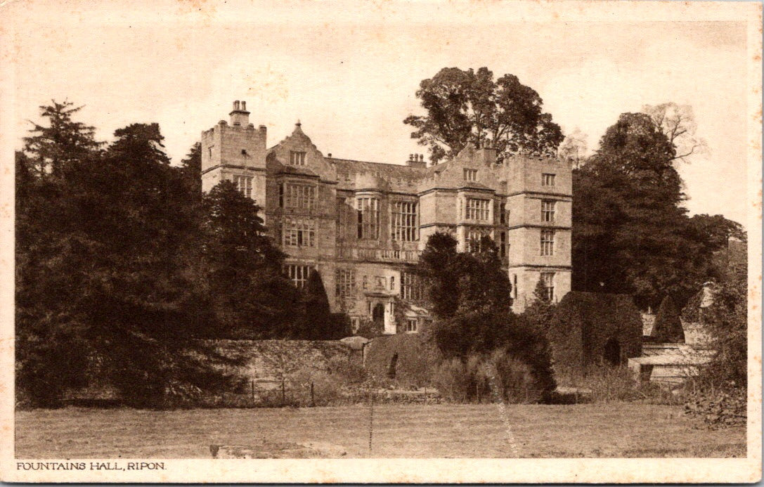 Old Vintage Postcard Fountains Hall Ripon England United Kingdom Unposted