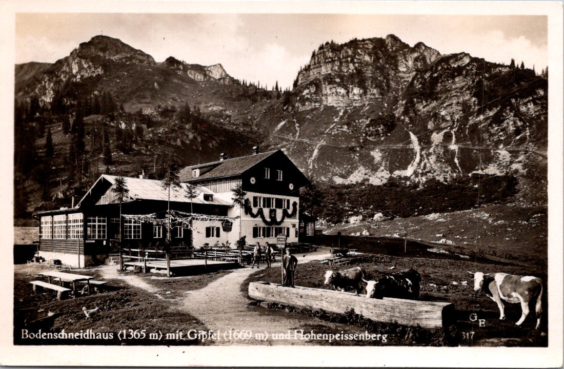 Vintage Postcard Floor Cutting House With Giphel And Hohenpeissenberg Germany