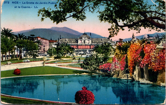 Vintage Postcard The Public Garden Cave And The Casino Nice France Unposted