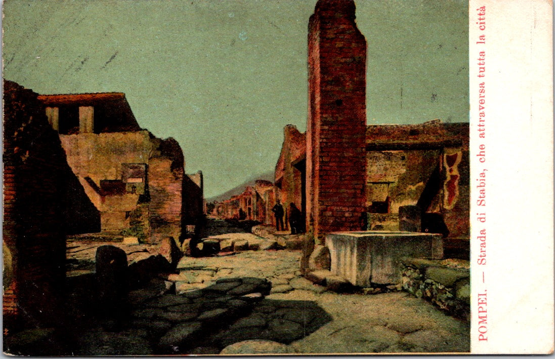 Vintage Postcard Strada De Stabia Which Crosses The Whole City Pompei Italy