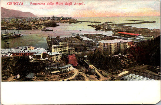 Vintage Postcard Panorama From The Walls Of The Angels Genova Italy Unposted